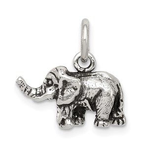 925 Sterling Silver Antiqued Elephant Necklace Charm Pendant